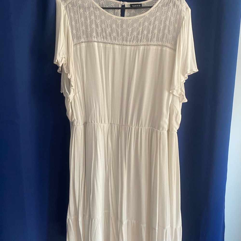Torrid Cream Midi Dress with Lace Detail